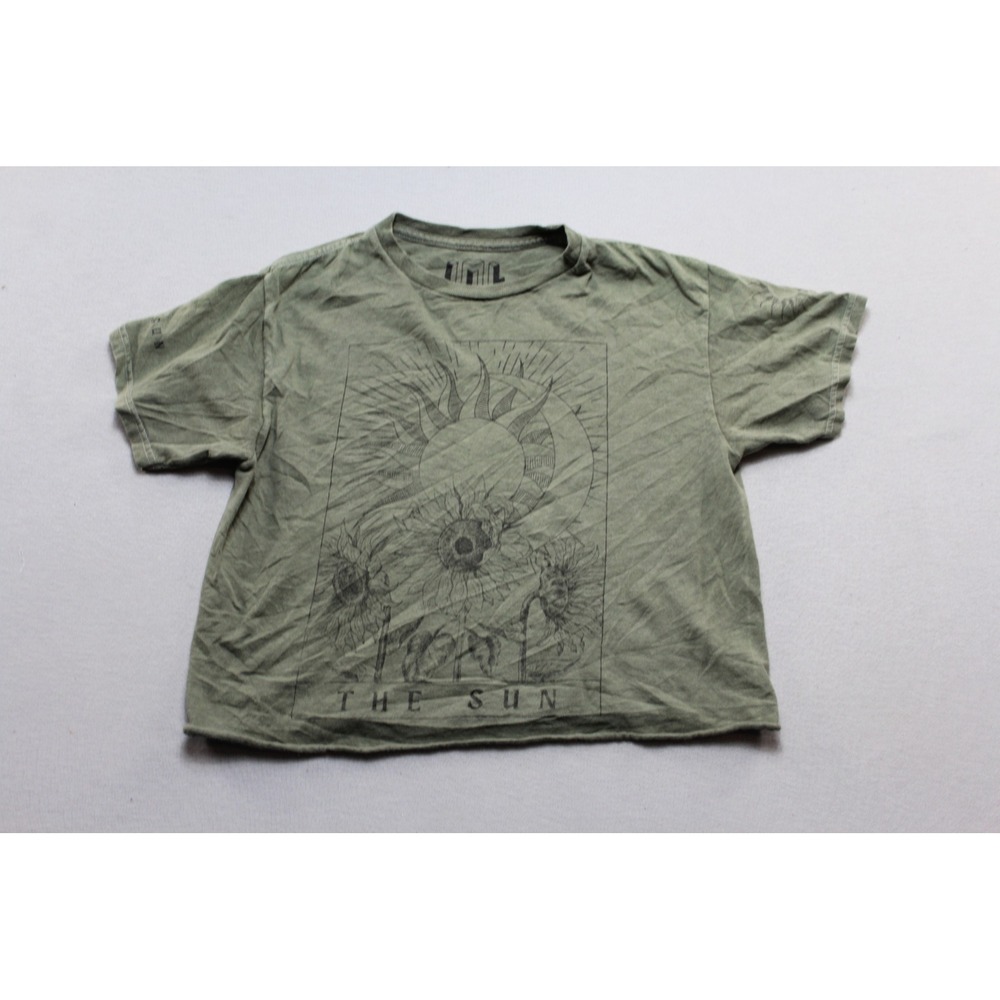 Isaac Morris The Sun Tarot Graphic Tee Women Extra Small Green Excellent Crop